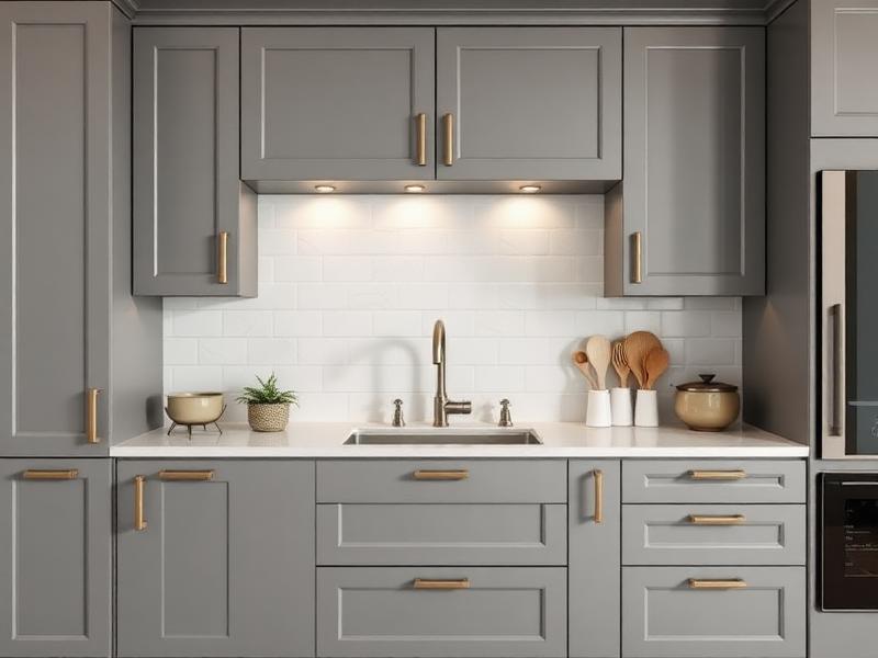 Contemporary gray kitchen with modern hardware
